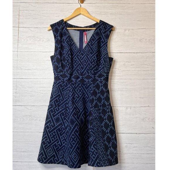 Plenty by Tracy Reese Dress Womens Size 8 Diamond Tribal Sleeveless Denim Funky - Picture 1 of 16